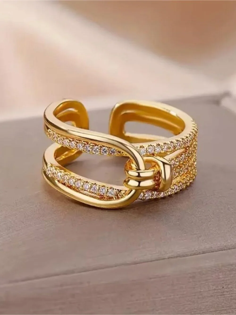 Gold Knot Pavé Open Band Ring